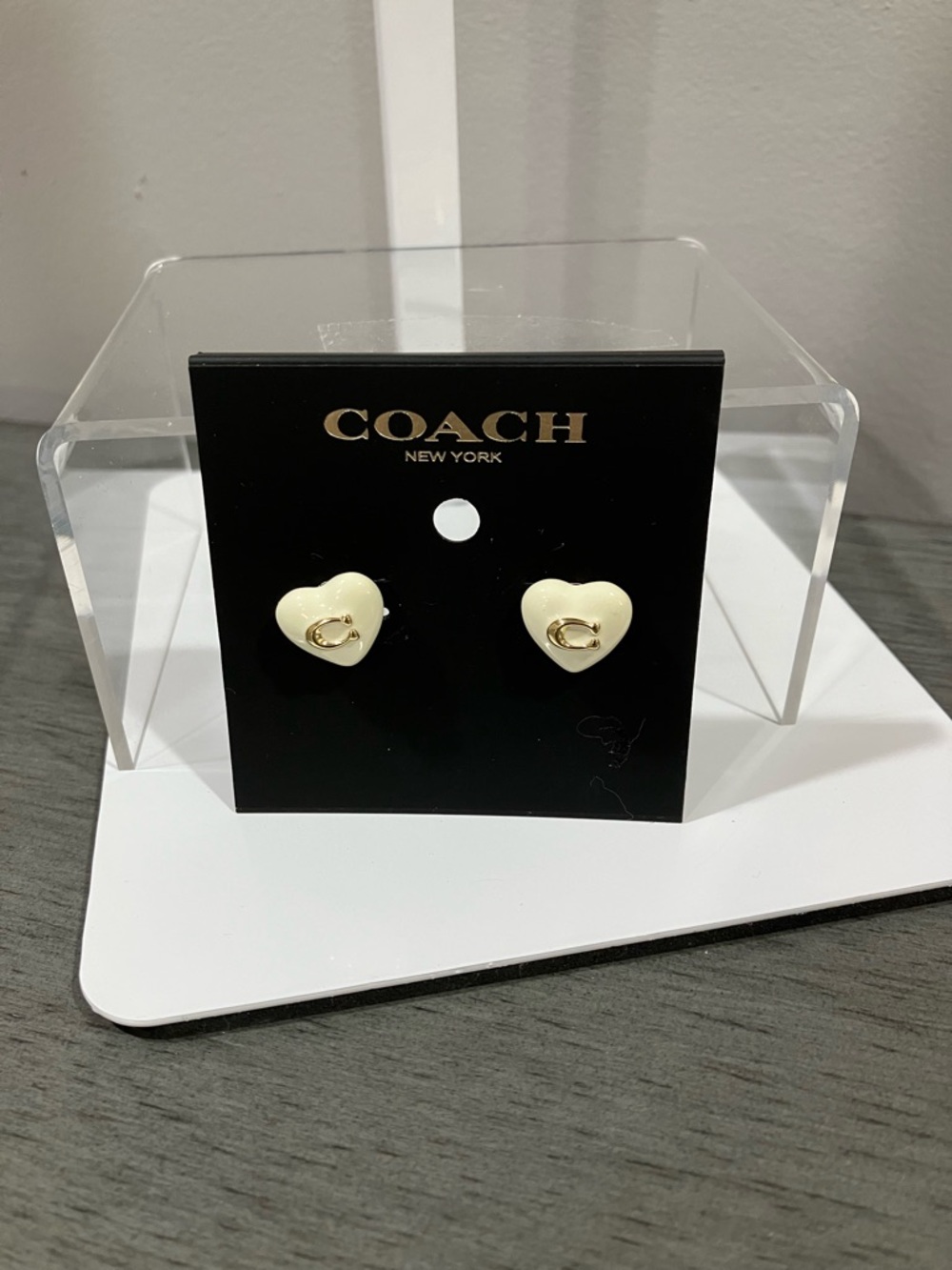 COACH Cream Heart Stud Earrings - Picture 4 of 4